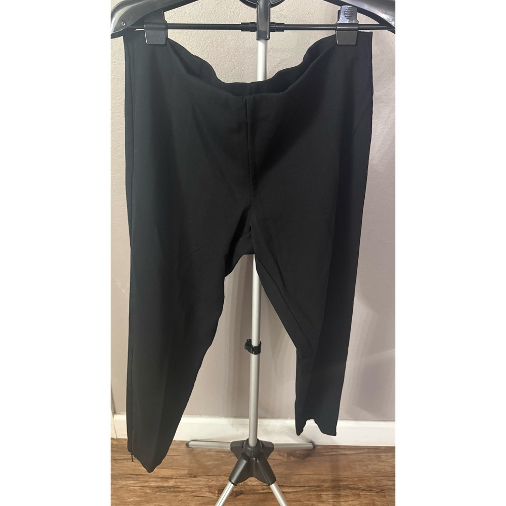 Eileen Fisher XL Black Ponte Knit Pull On Pants Slim Ankle Zip Minimalist Career